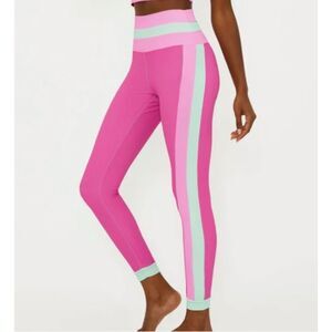 BEACH RIOT Leggings XS Ribbed Colorblock Pink Mint High Rise Stretch Yoga Gym